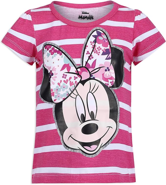 Disney Girl's 3 Pack Minnie Mouse Short Sleeves Tee Shirt Set, Pink/Blue