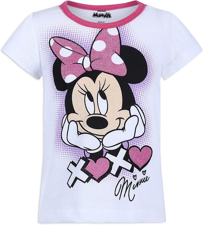 Disney Girl's 3 Pack Minnie Mouse Short Sleeves Tee Shirt Set, Pink/Blue