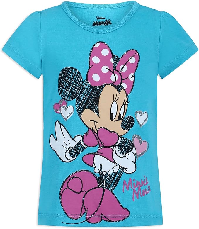 Disney Girl's 3 Pack Minnie Mouse Short Sleeves Tee Shirt Set, Pink/Blue