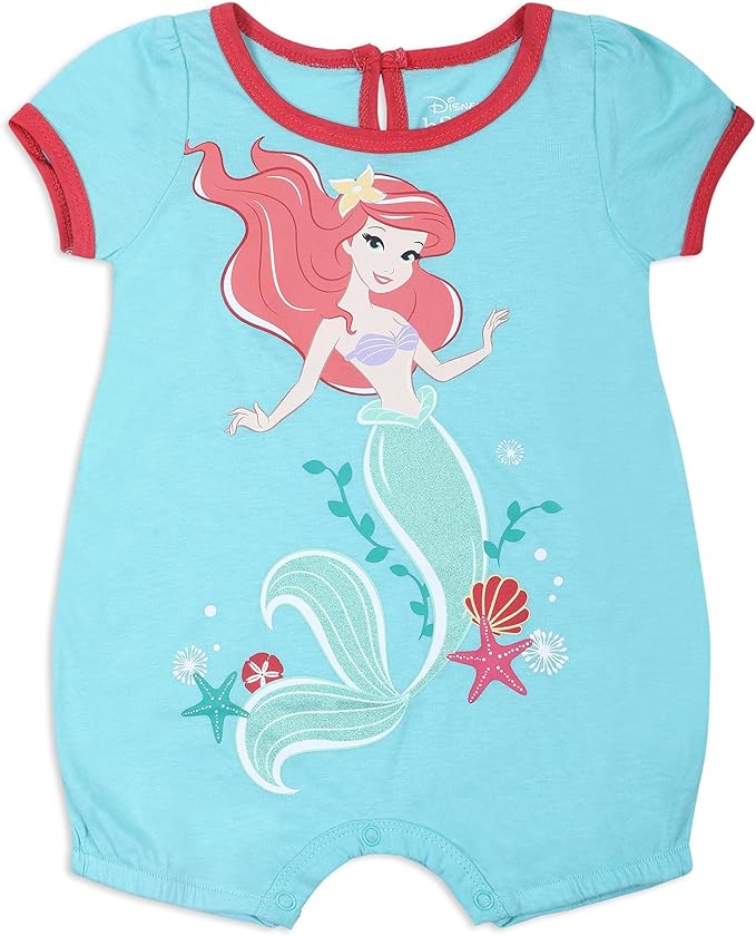 Disney Princess Girls’ Ariel The Little Mermaid 3 Pack Rompers for Newborn and Infant – White/Red/Blue