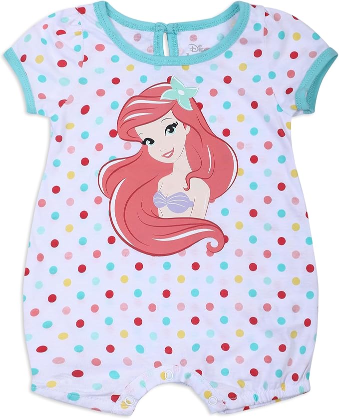 Disney Princess Girls’ Ariel The Little Mermaid 3 Pack Rompers for Newborn and Infant – White/Red/Blue
