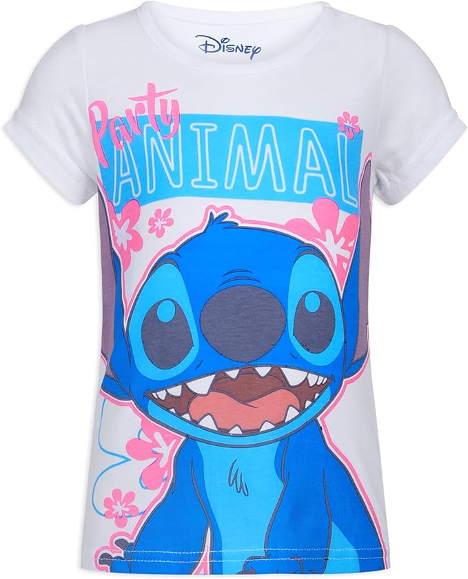 Disney Lilo and Stitch Girls 3 Pack T-Shirts for Toddler, Little and Big Girls - Blue/Yellow/White