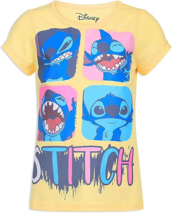 Disney Lilo and Stitch Girls 3 Pack T-Shirts for Toddler, Little and Big Girls - Blue/Yellow/White