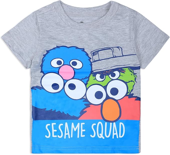 Sesame Street Boys Elmo and Friends 3 Pack T-Shirts for Infant and Toddler – Red/White/Grey