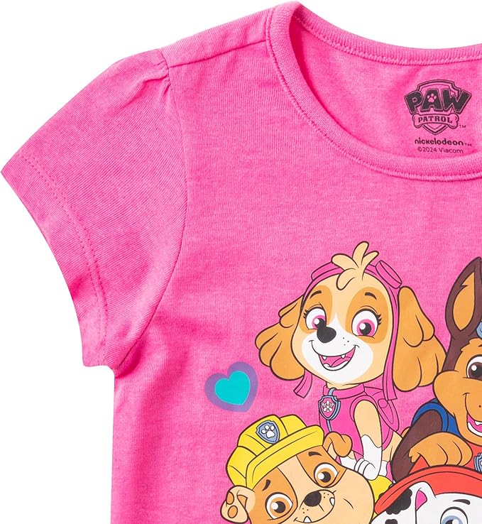 Nickelodeon Paw Patrol Girls Short Sleeve T-Shirt for Toddler and Little Kids - Grey/Pink/White/Blue