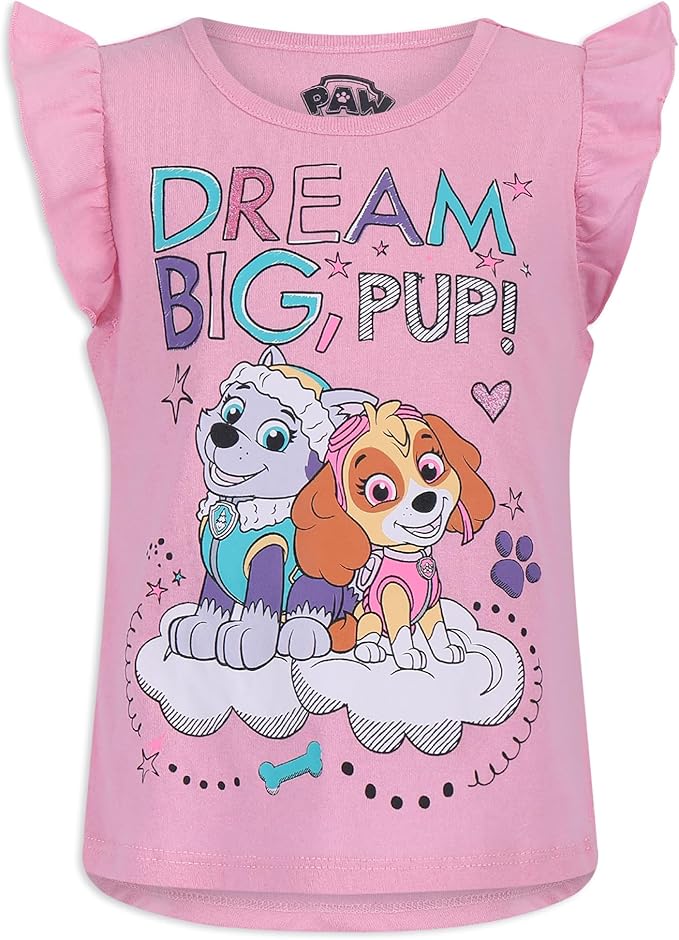 Nickelodeon Paw Patrol Girls’ Short Sleeve Shirt, Tank top and Shorts Set for Toddler and Little Kid – Pink/Blue/Grey