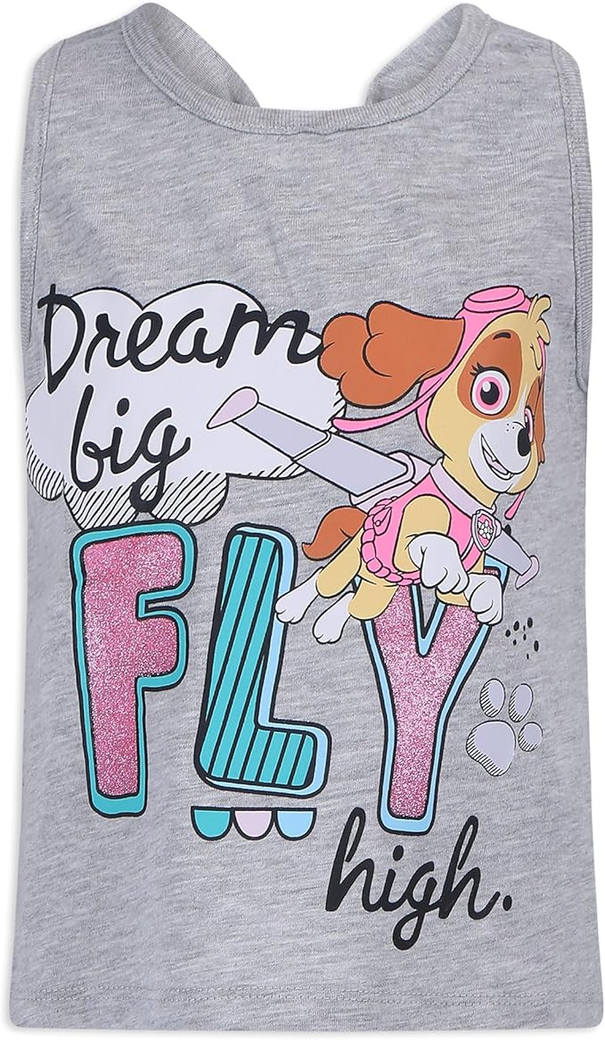 Nickelodeon Paw Patrol Girls’ Short Sleeve Shirt, Tank top and Shorts Set for Toddler and Little Kid – Pink/Blue/Grey