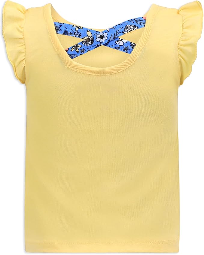 Disney Princess Belle Girls 3 Piece Shirts and Short Set for Infant, Toddler and Little Girls - Yellow/Blue/White