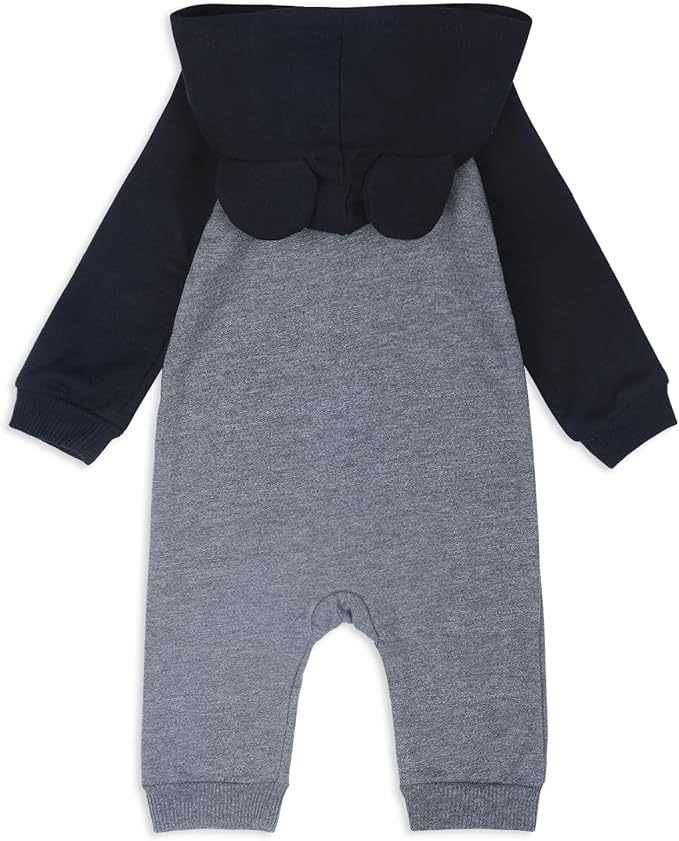 Disney Baby Boy Mickey Mouse Coverall Romper Creeper with Hood and 3D Mouse Ears