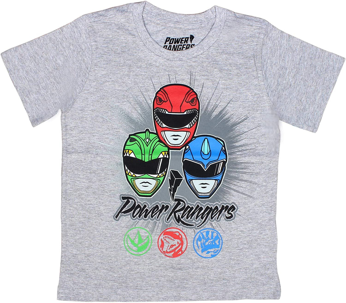 Power Rangers’ Red Ranger, Blue Ranger and Green Ranger Boys’ 3 Pack T-Shirts for Little Kids – Blue/Red/Grey
