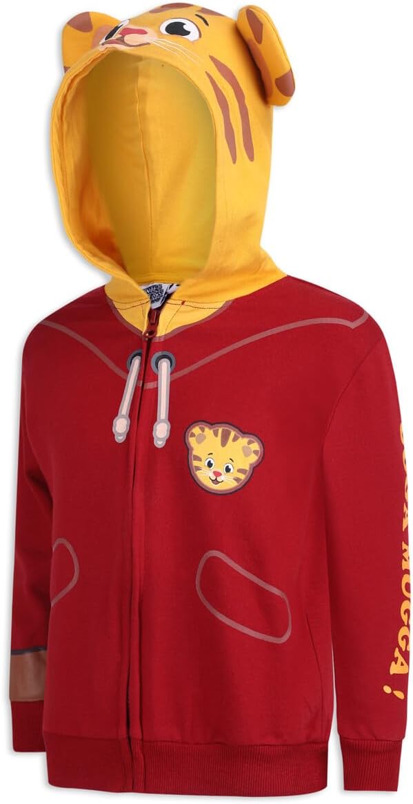 Fred Rogers Company Daniel Tiger Boys’ Zip Up Hooded Sweatshirt for Toddler – Red/Yellow