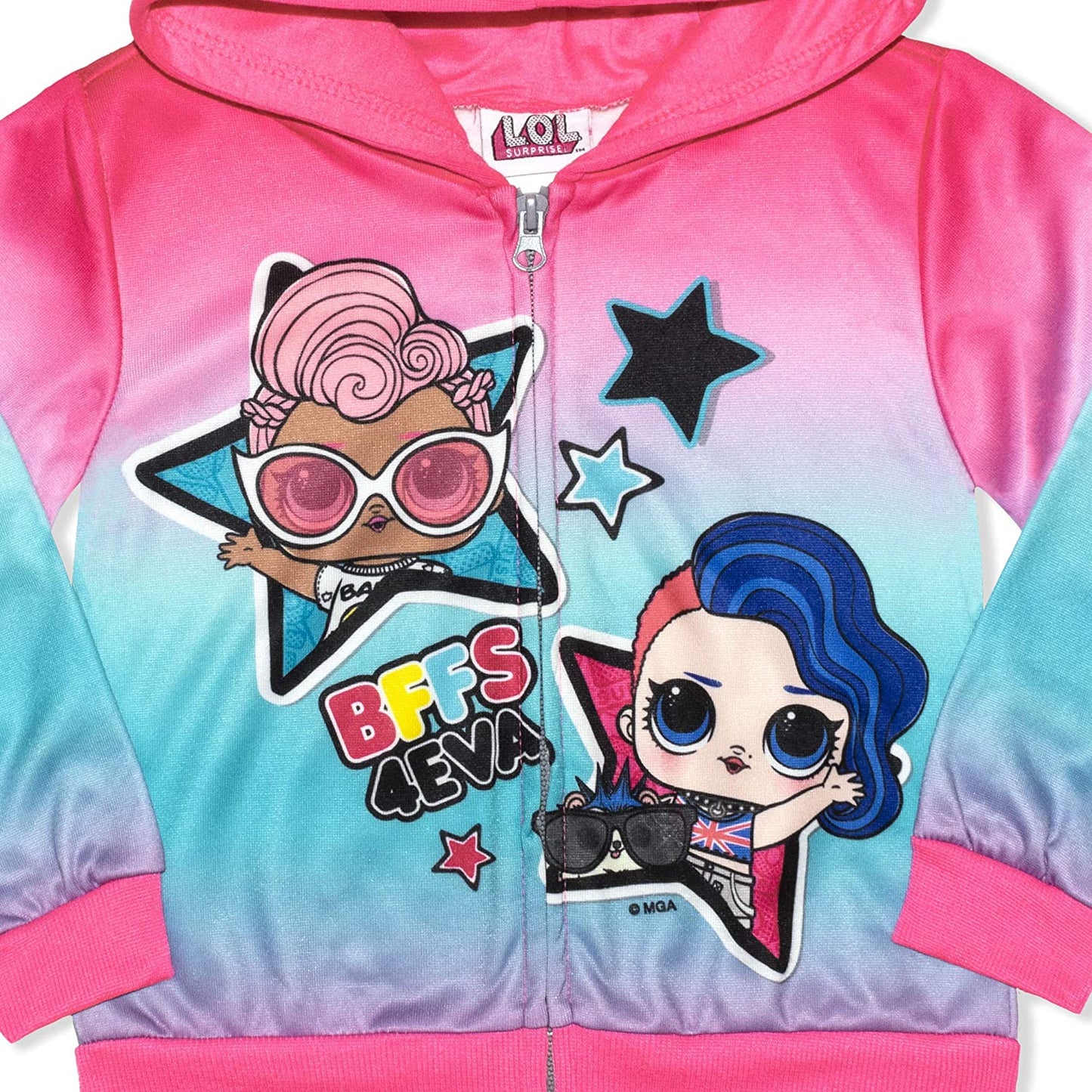 L.O.L Surprise Girls’ Lil Cheeky Babe and Lil D.J Zip Up Hoodie for Little and Big Kids – Pink/Blue
