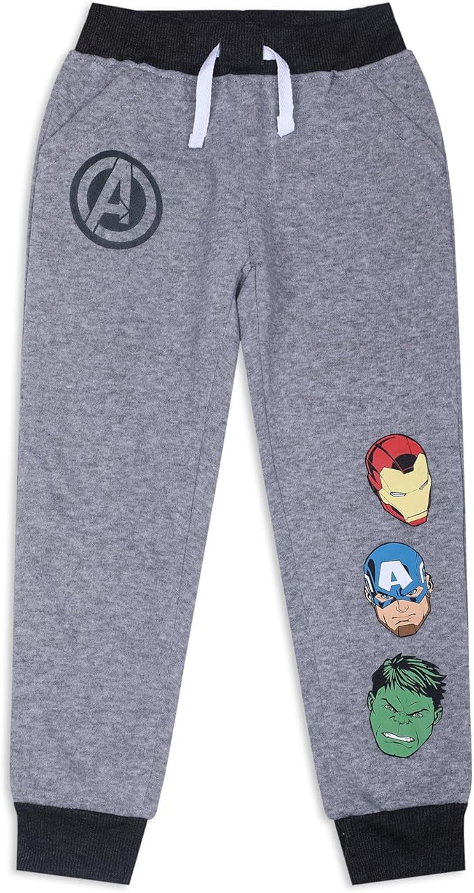 Marvel Avengers Hulk, Captain America and Iron Man Boys’ Joggers 2 Pack for Toddler and Little Kids – Black/Grey