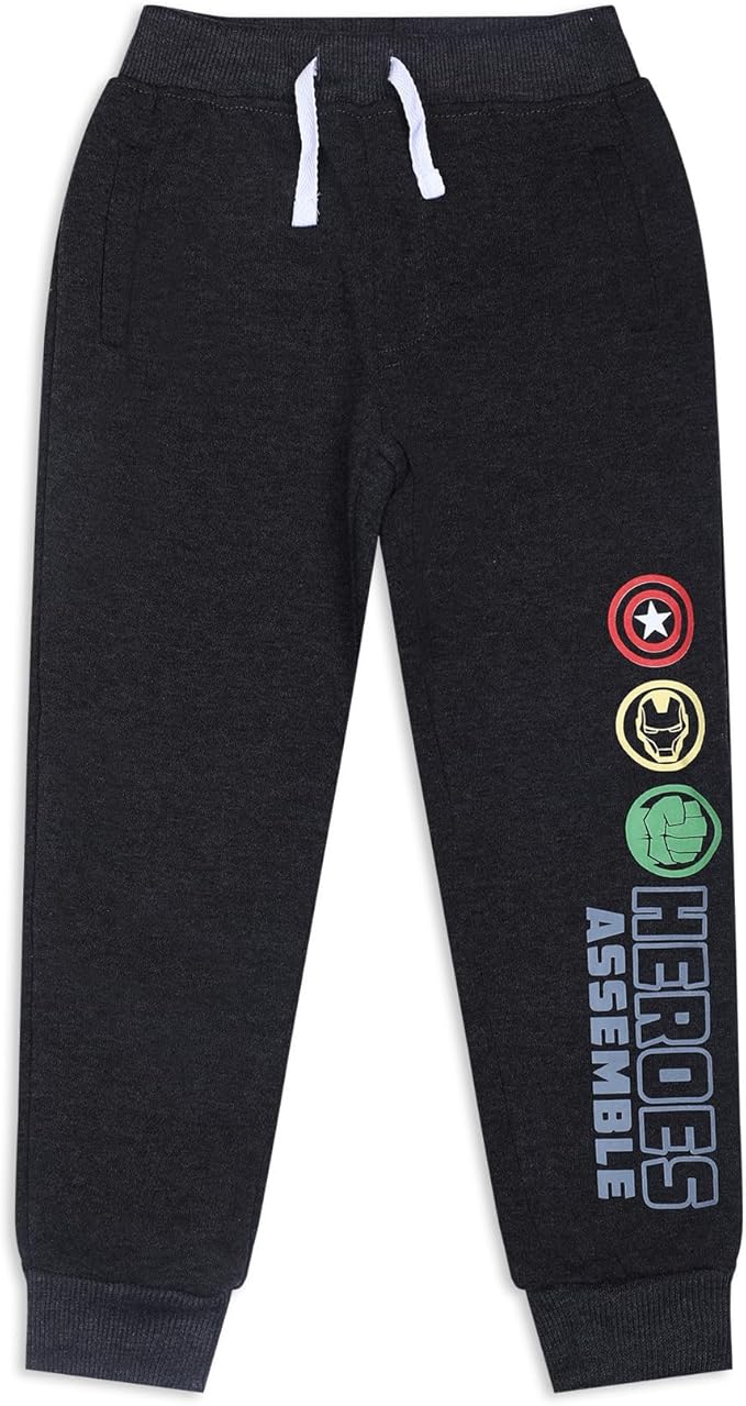 Marvel Avengers Hulk, Captain America and Iron Man Boys’ Joggers 2 Pack for Toddler and Little Kids – Black/Grey