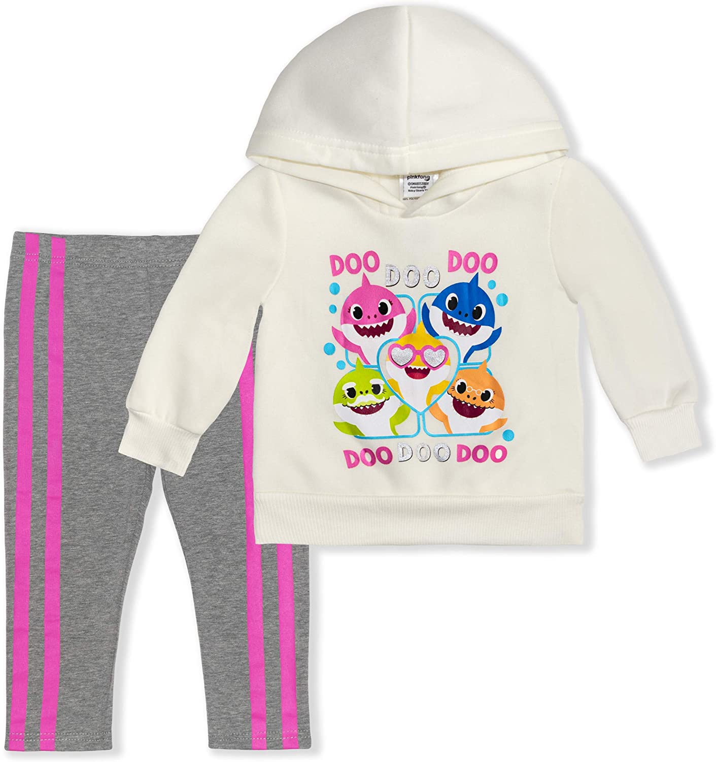 Nickelodeon Baby Shark Girls’ Hoodie and Legging Set for Infant and Toddler – White/Grey Or Pink/Grey