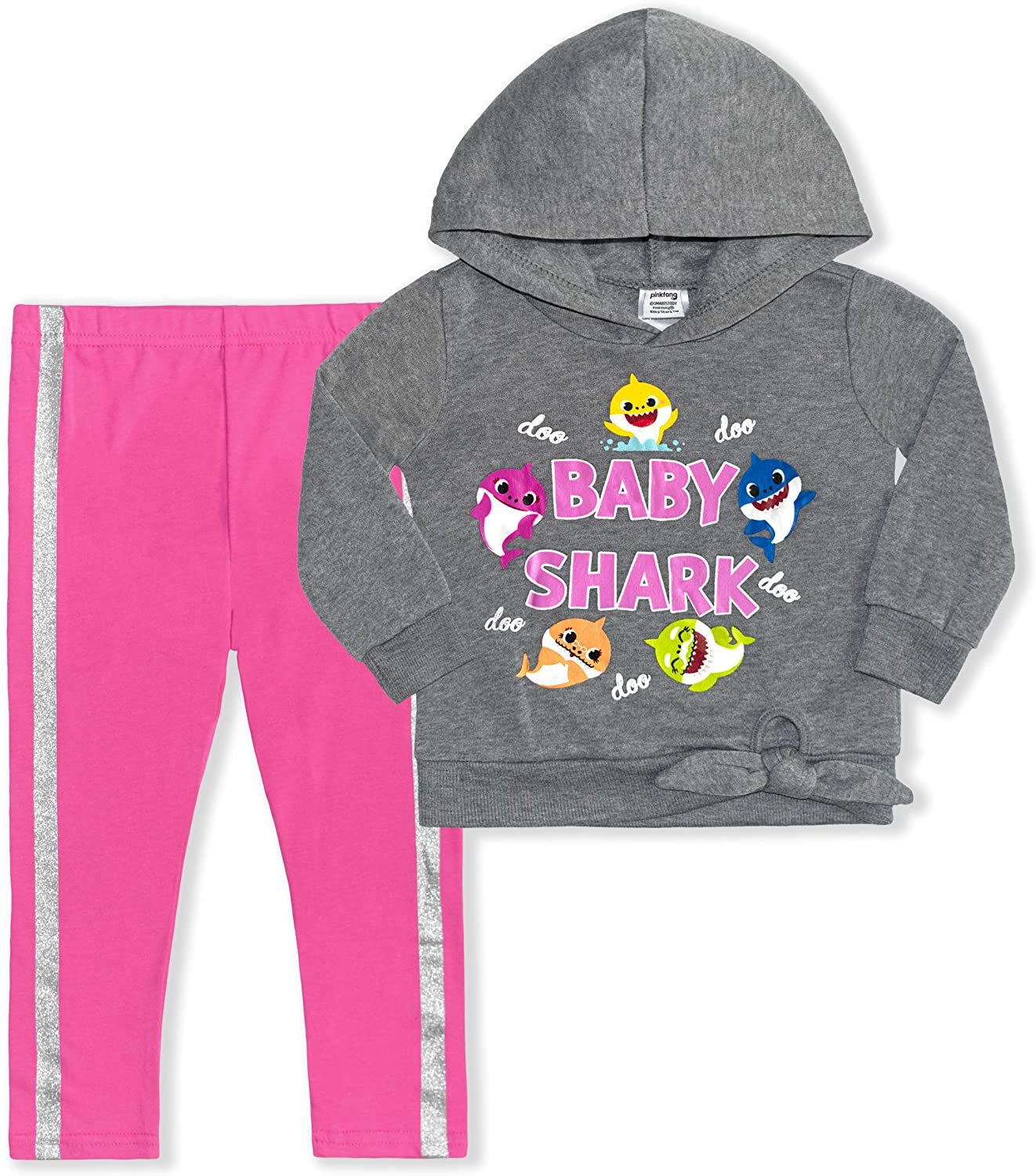 Nickelodeon Baby Shark Girls’ Hoodie and Legging Set for Infant and Toddler – White/Grey Or Pink/Grey