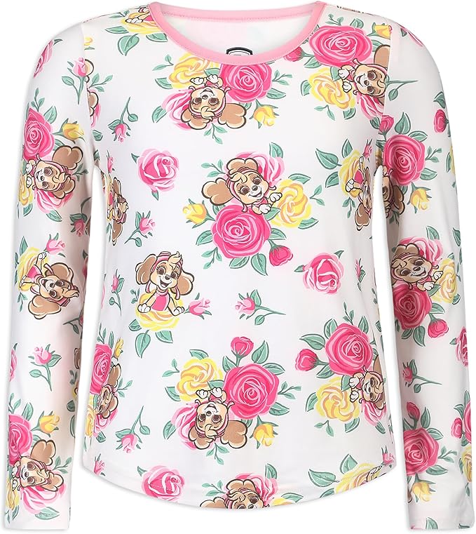 Nickelodeon Paw Patrol Girls’ Skye 2 Pack Long Sleeve Shirt and Jogger Pack for Toddler and Little Kids – Pink/White