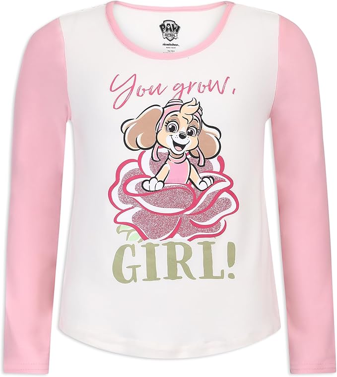 Nickelodeon Paw Patrol Girls’ Skye 2 Pack Long Sleeve Shirt and Jogger Pack for Toddler and Little Kids – Pink/White