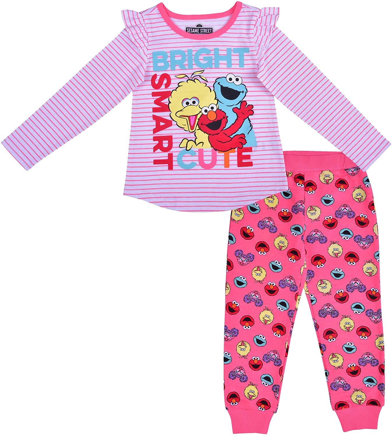 Sesame Street Jogger Set for Girls, Baby to Toddler Long Sleeve Tee and Jog Pants Set, Pink