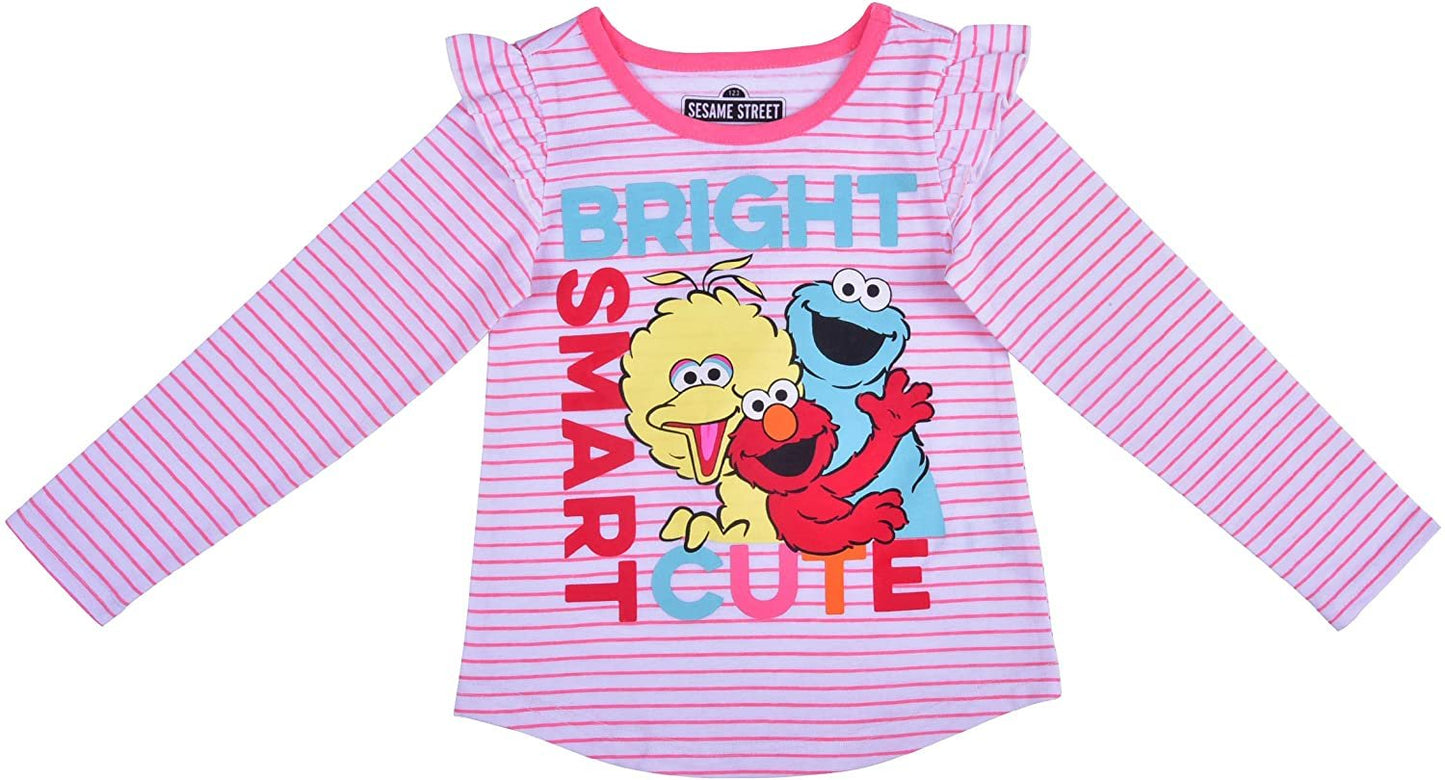 Sesame Street Jogger Set for Girls, Baby to Toddler Long Sleeve Tee and Jog Pants Set, Pink