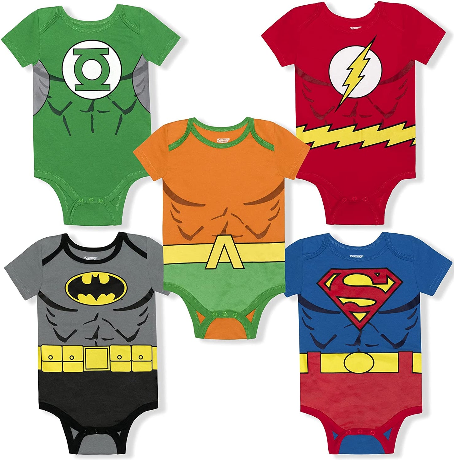 Warner Bros Justice League Boy's 5-Pack Character Creepers - Batman, Superman, Flash, Aquaman and Green Lantern