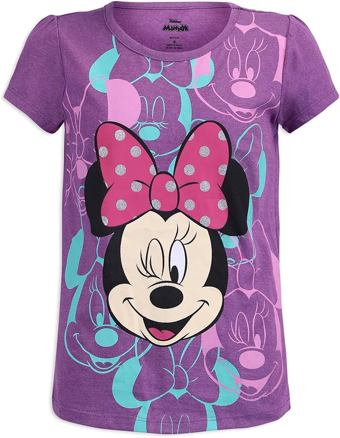 Disney Minnie Mouse Girls’ 4 Pack T-Shirt for Toddler and Big Kids – Pink/Purple/Grey