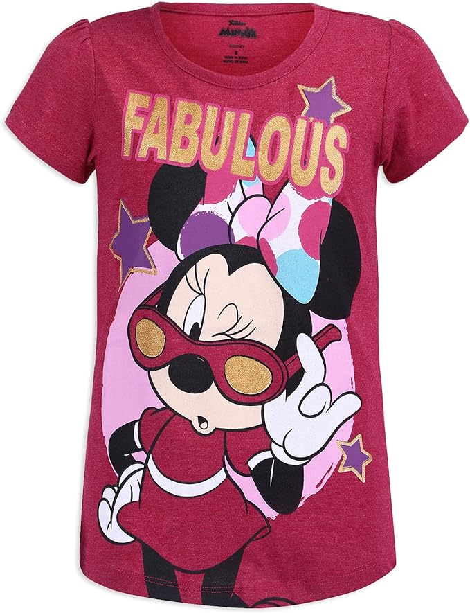 Disney Minnie Mouse Girls’ 4 Pack T-Shirt for Toddler and Big Kids – Pink/Purple/Grey