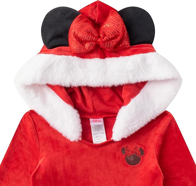 Disney Minnie Mouse Girls’ Christmas Long Sleeve Hooded Santa Dress with Ears for Toddler and Little Kids