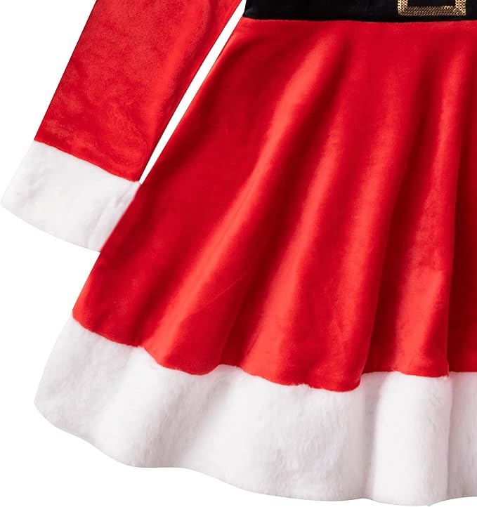 Disney Minnie Mouse Girls’ Christmas Long Sleeve Hooded Santa Dress with Ears for Toddler and Little Kids