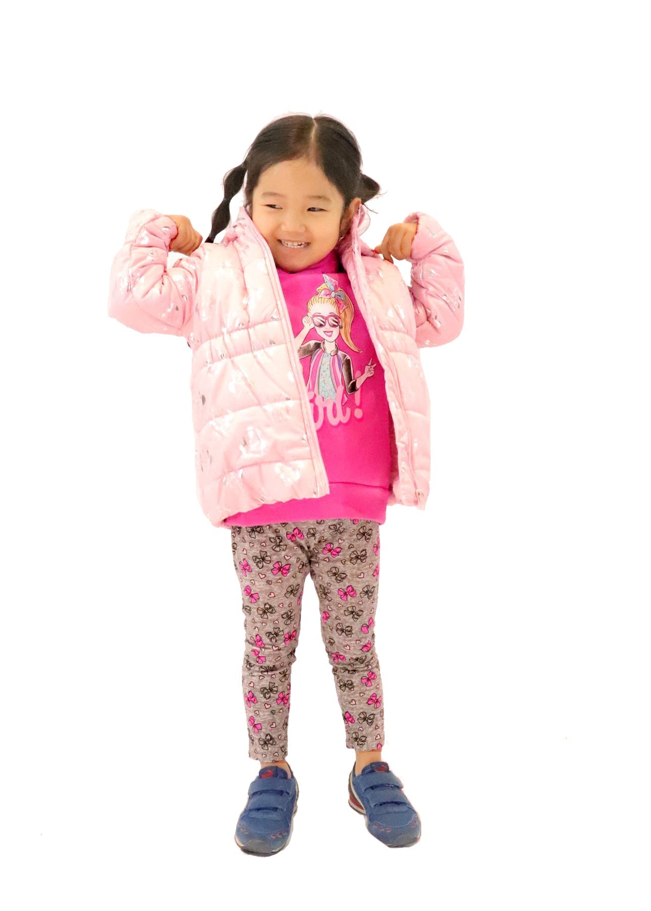 Disney Girl's Minnie Mouse Print Hooded Puffer Jacket with Ears and Red Bow, Black