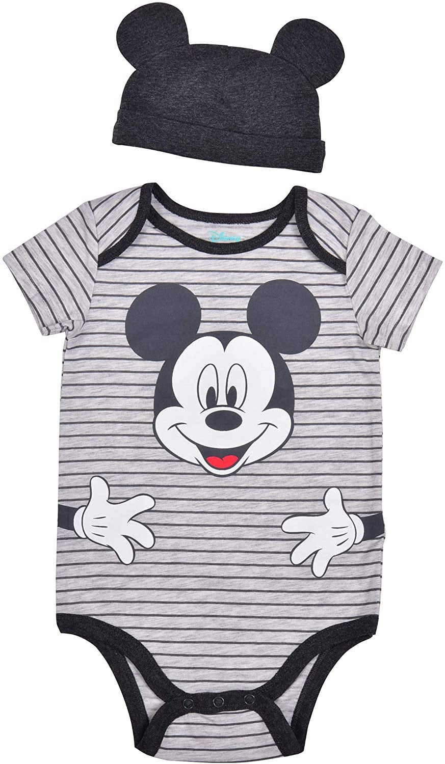 Disney Mickey Mouse Boys Bodysuits, Joggers and Cap Set for Newborn and Infant – Grey