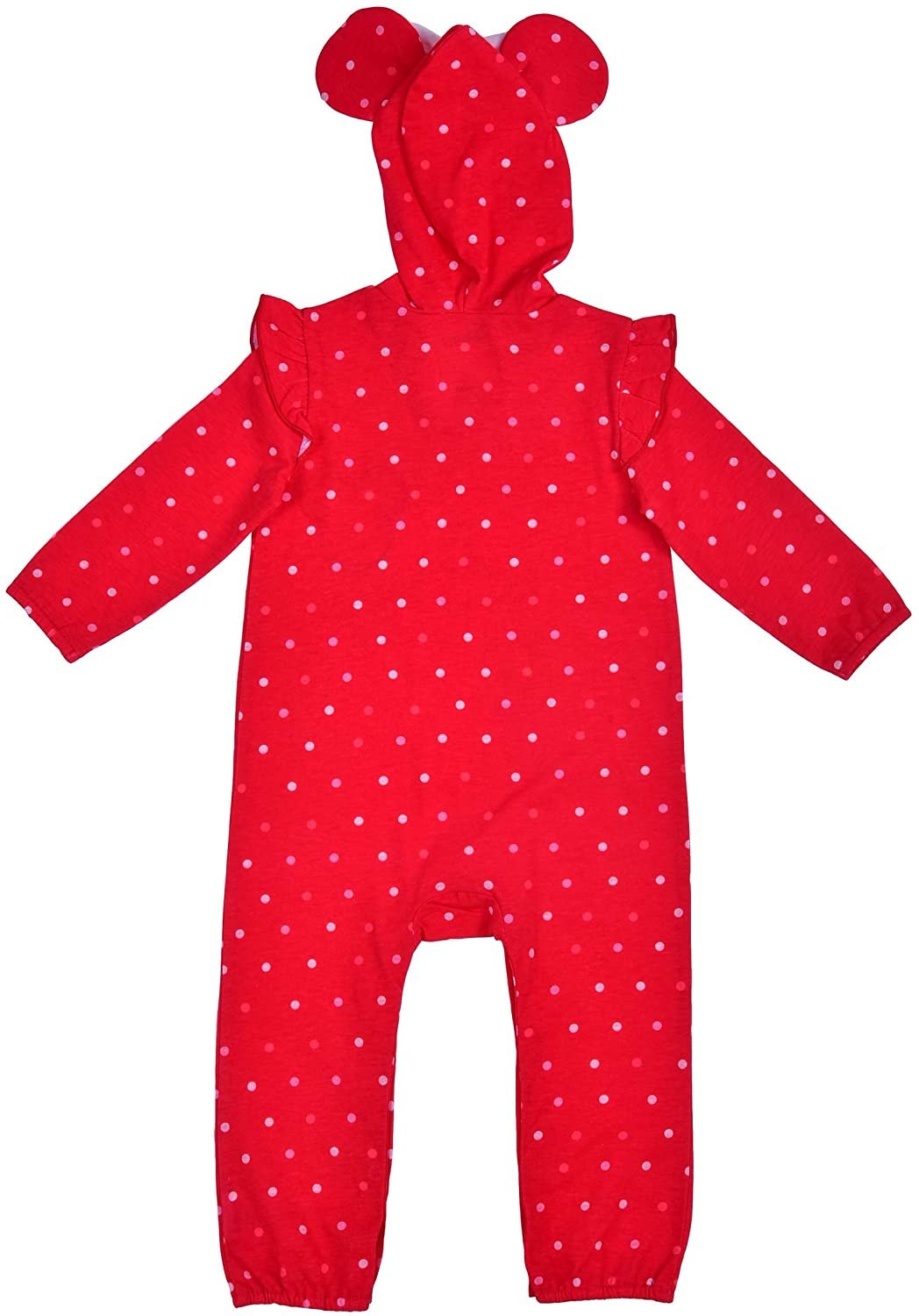 Disney Minnie Mouse Girls’ Coverall Hooded Bodysuit for Newborn and Infant – Red