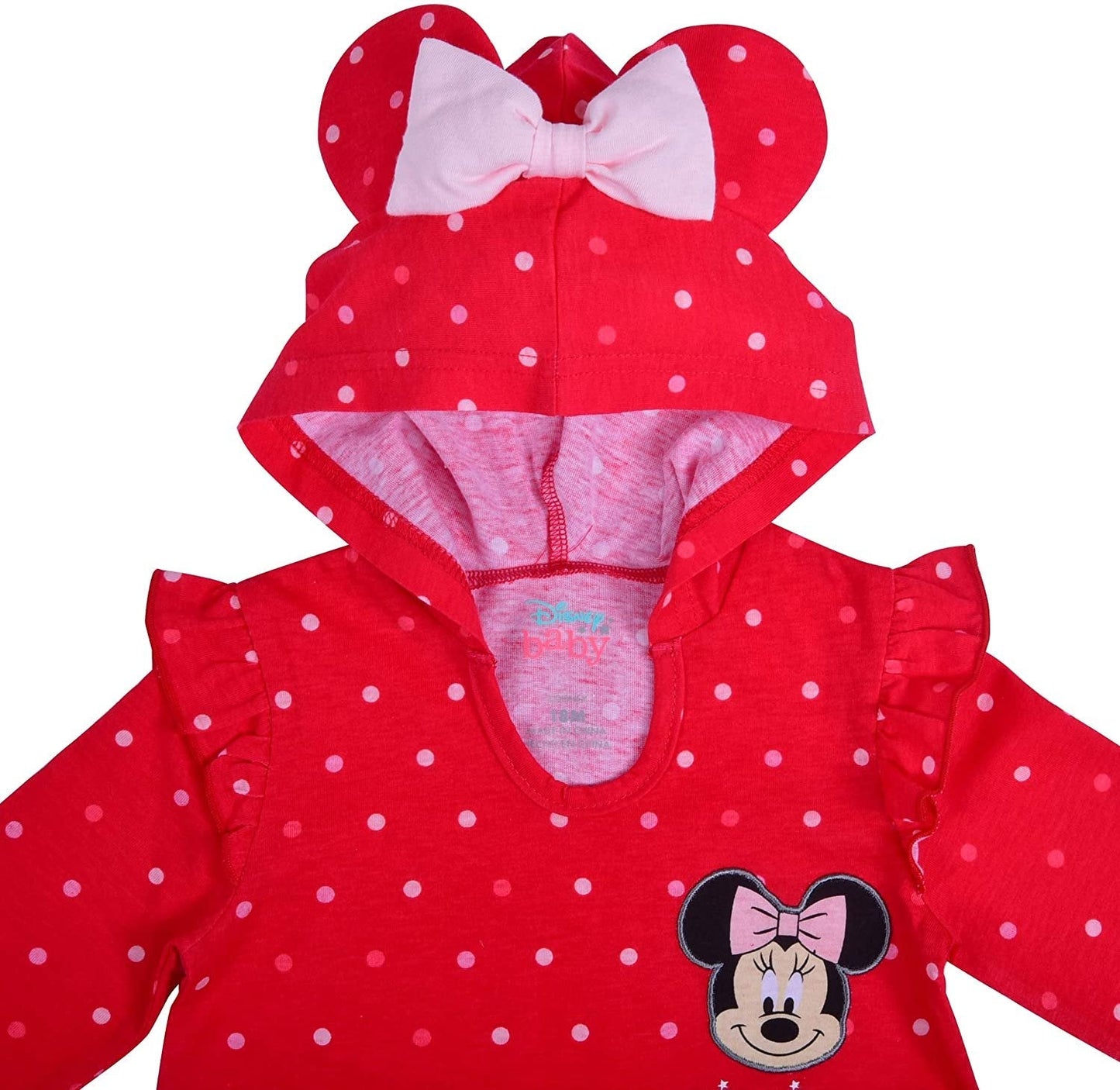 Disney Minnie Mouse Girls’ Coverall Hooded Bodysuit for Newborn and Infant – Red