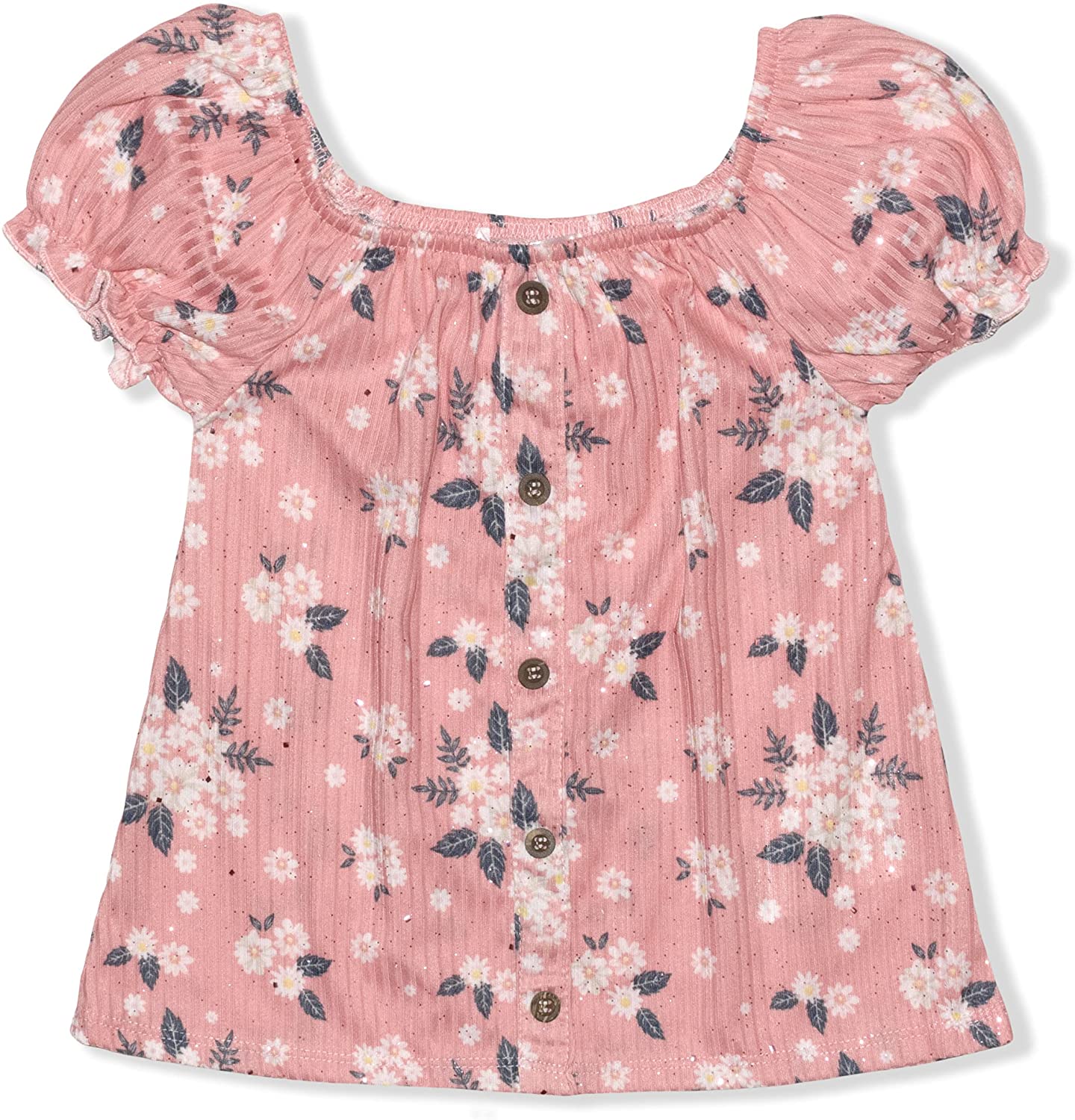 Nannette Girls’ Blouse, Short and Scrunchie Set for Infant, Toddler and Little Kids – Blue/Coral/Pink