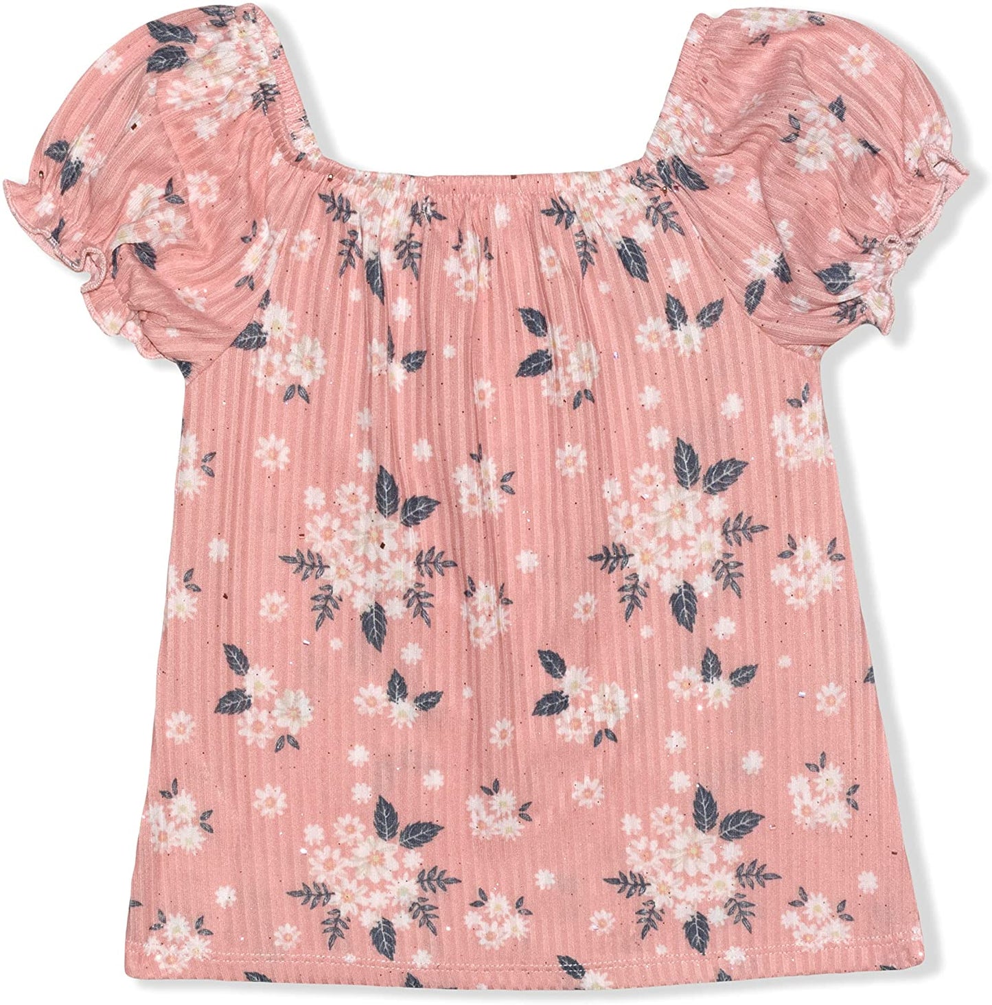 Nannette Girls’ Blouse, Short and Scrunchie Set for Infant, Toddler and Little Kids – Blue/Coral/Pink