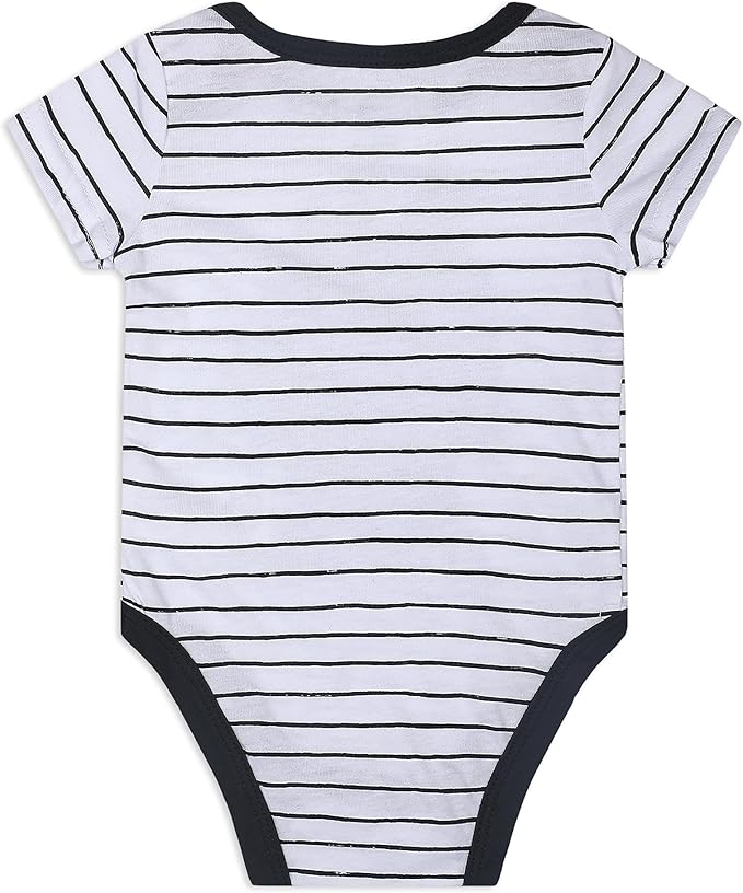 Peanuts Snoopy Boys’ 4 Pack Short Sleeve Bodysuit for Newborn and Infant – Red/White/Blue/Grey