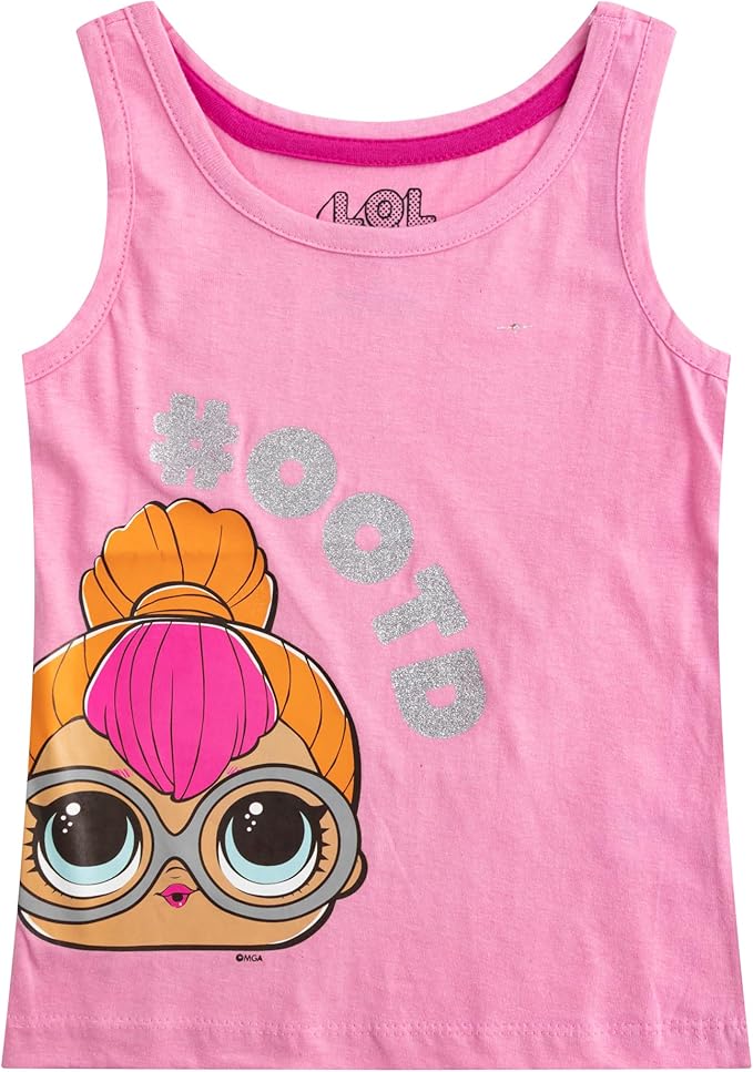 L.O.L. Surprise! Dolls Girls 3 Pack Tank Tops for Little and Big Kids – Pink/Black