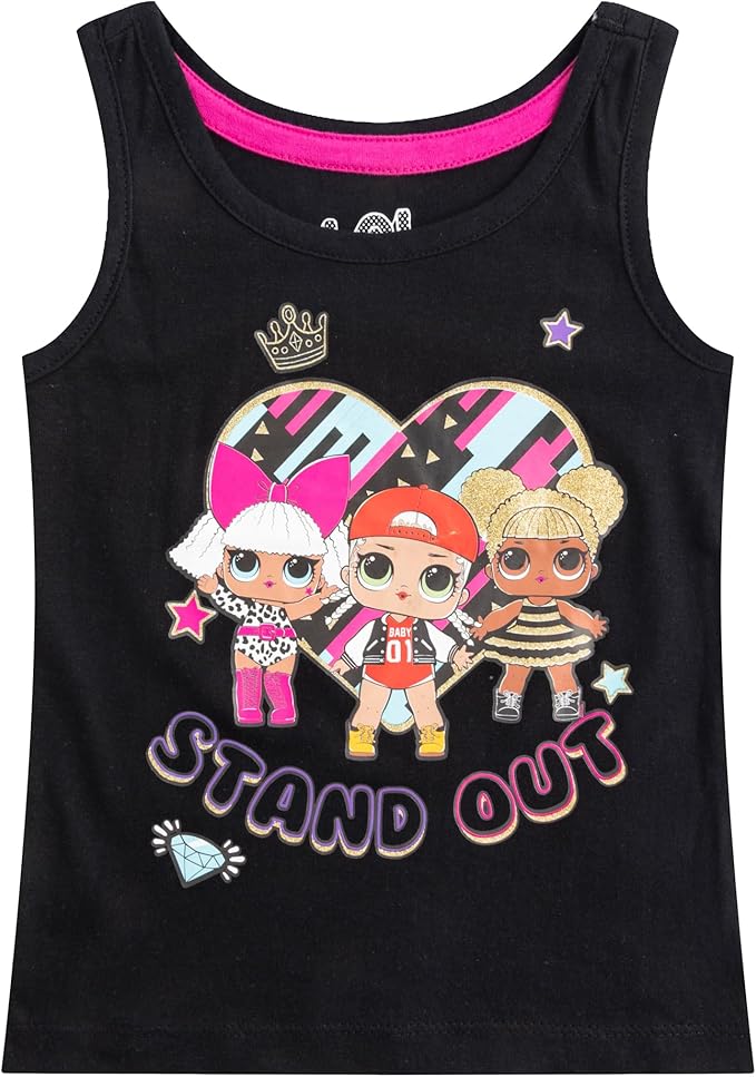 L.O.L. Surprise! Dolls Girls 3 Pack Tank Tops for Little and Big Kids – Pink/Black