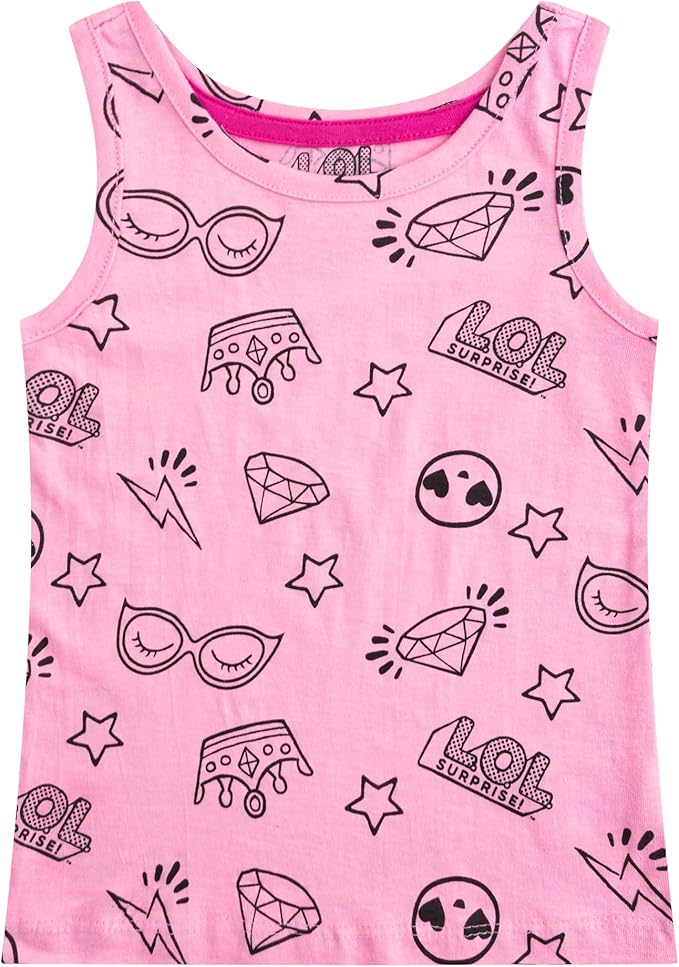 L.O.L. Surprise! Dolls Girls 3 Pack Tank Tops for Little and Big Kids – Pink/Black
