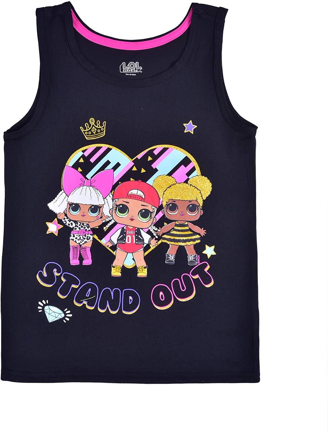 L.O.L. Surprise! Dolls Girls 3 Pack Tank Tops for Little and Big Kids – Pink/Black