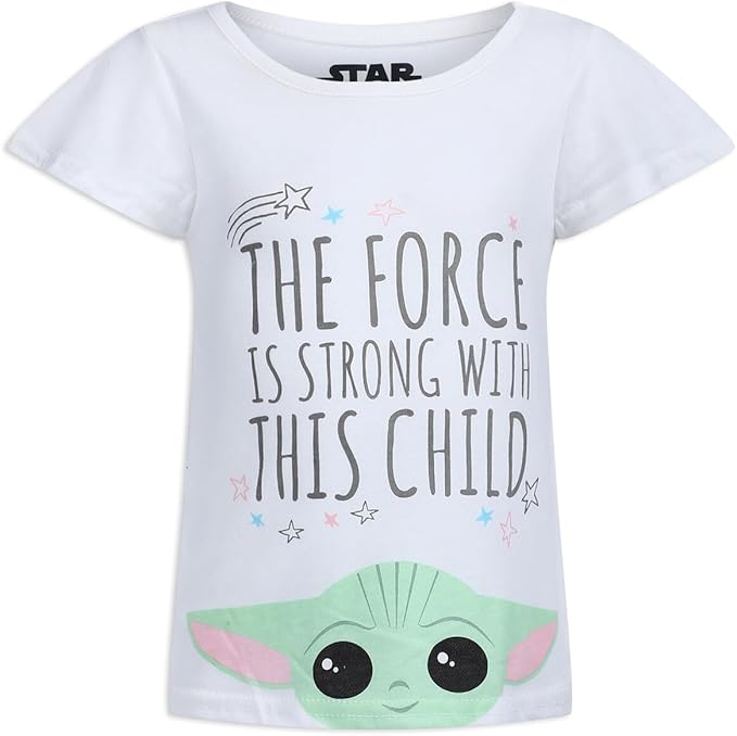 Star Wars Baby Yoda Girls’ Short Sleeve Shirt, Tank Top and Shorts Set for Toddler and Little Kids – Pink/White