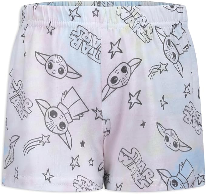Star Wars Baby Yoda Girls’ Short Sleeve Shirt, Tank Top and Shorts Set for Toddler and Little Kids – Pink/White
