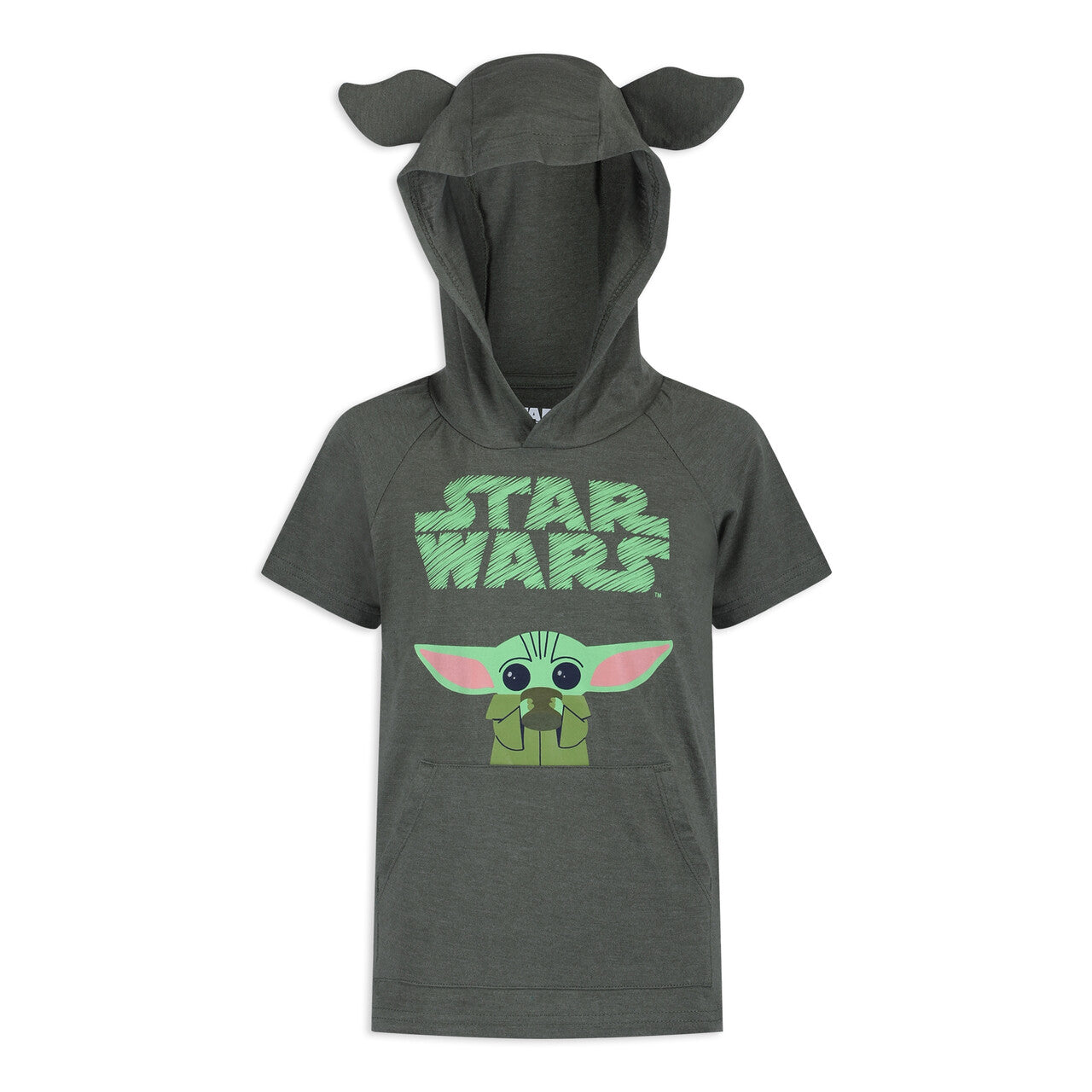Star Wars Boys’ Baby Yoda Hooded T-Shirt, T-Shirt and Short Set for Toddler and Little Kids – Green/Grey