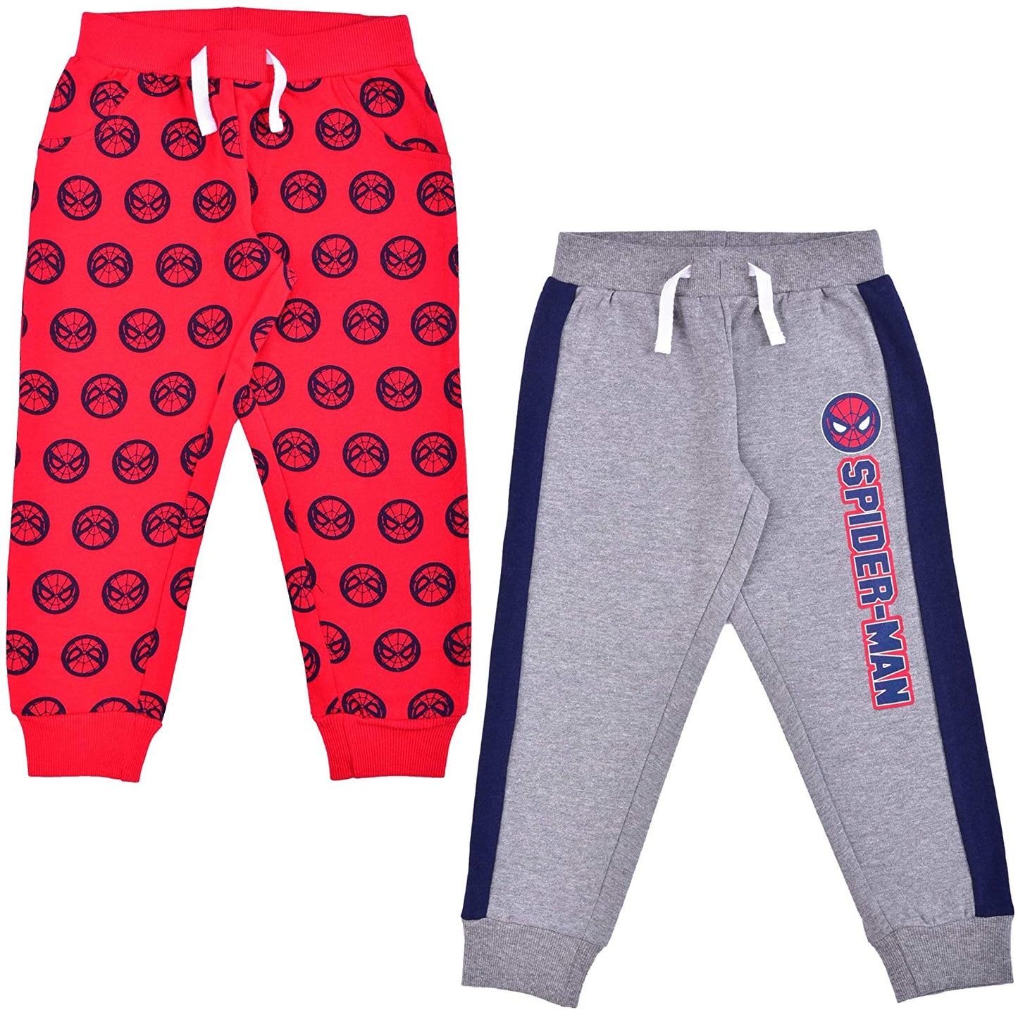 Marvel Spiderman Boys’ 2 Pack Joggers with Drawstring for Toddler and Little Kids – Red/Navy/Grey