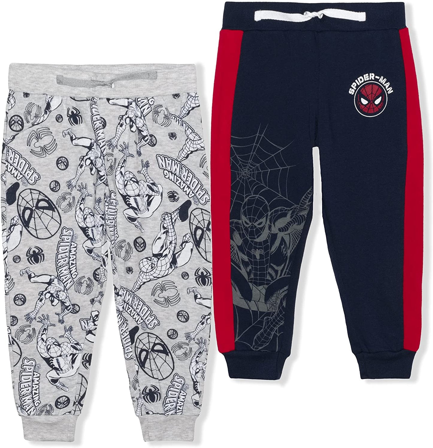 Marvel Spiderman Boys’ 2 Pack Joggers with Drawstring for Toddler and Little Kids – Red/Navy/Grey