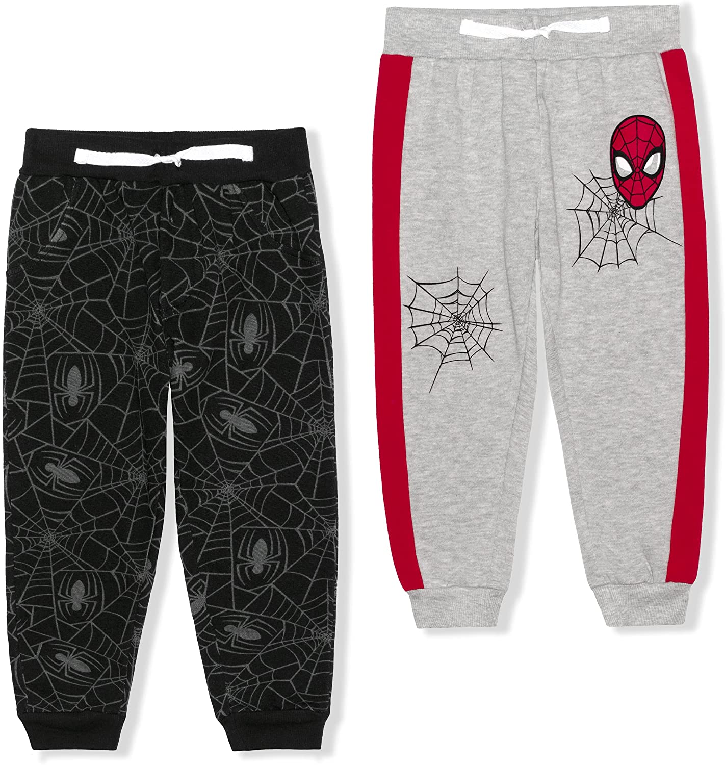 Marvel Spiderman Boys’ 2 Pack Joggers with Drawstring for Toddler and Little Kids – Grey/Black