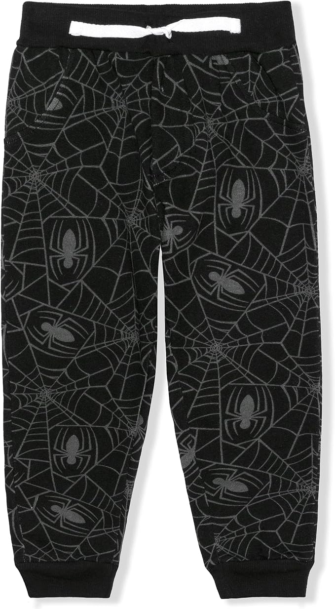 Marvel Spiderman Boys’ 2 Pack Joggers with Drawstring for Toddler and Little Kids – Grey/Black