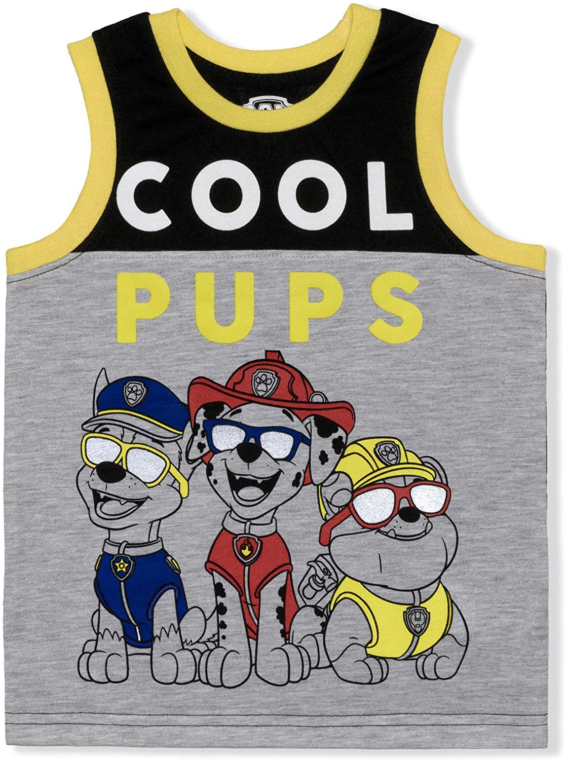 Nickelodeon Paw Patrol Marshall, Rubble and Chase Boys Tank Top and Shorts Set for Toddler and Little Kids – Black/Grey