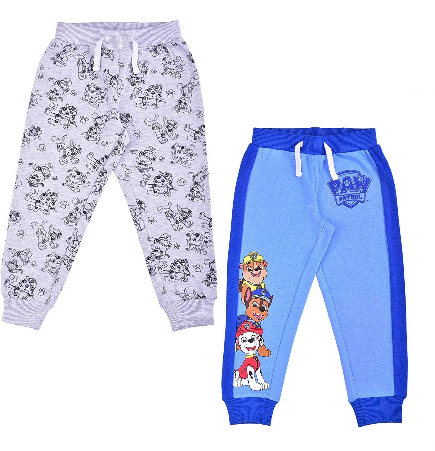 Nickelodeon Paw Patrol Marshall, Rubble and Chase Boys' Jogger Pants 2 Pack for Toddler and Little Kids – Blue/Grey