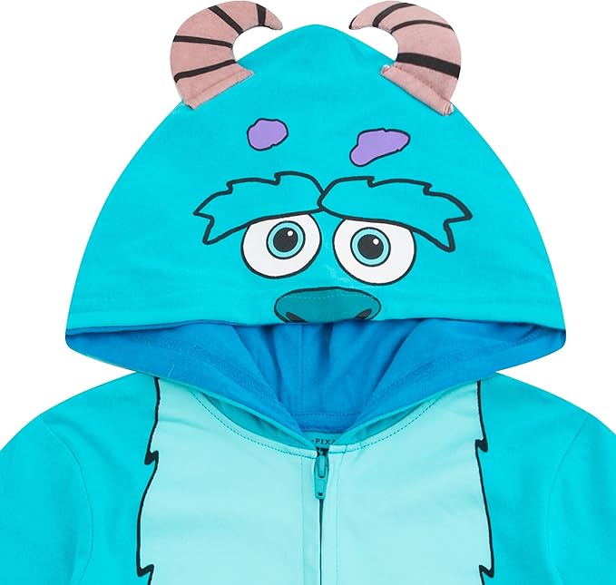 Disney Monsters Inc Boys’ Costume Zip Up Hooded Coverall for Newborn, Infant and Toddler – Blue or Green